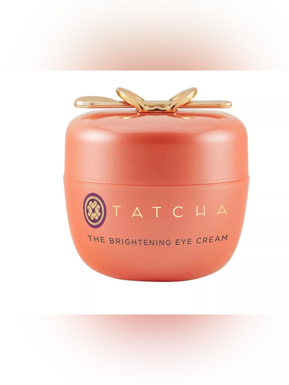 Tatcha Brightening Eye Cream Jar in Coral with Gold Accent